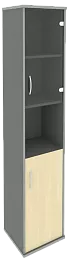 Офисный шкаф узкий комбинир. со стеклом + открытая полка, Л/Пр.