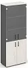 Офисный шкаф высокий широкий (2 низких фасада, задняя стенка ЛДСП + 2 средних фасада стекло прозрачное)