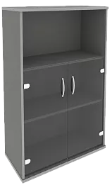 Офисный шкаф средний со стеклом и открытой полкой