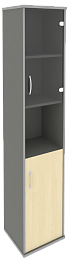 Офисный шкаф узкий комбинир. со стеклом + открытая полка, Л/Пр.