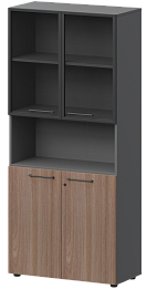 Офисный шкаф высокий полузакрытый с стеклом в алюминиевой раме