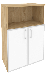 Офисный шкаф средний широкий с белым стеклом в раме