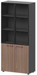 Офисный шкаф высокий закрытый с стеклом в алюминиевой раме