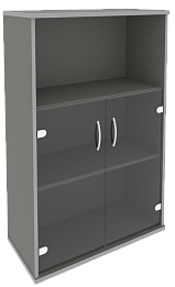 Офисный шкаф средний со стеклом и открытой полкой