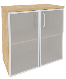 Офисный шкаф низкий широкий со стеклом в раме